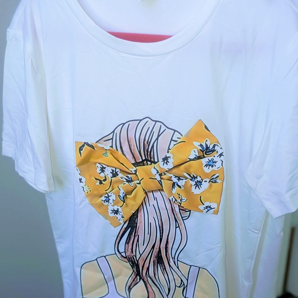 Set of 2 Girls White Graphic Tees with 3D Bow Detail - Size 7/8 - Picture 6 of 11